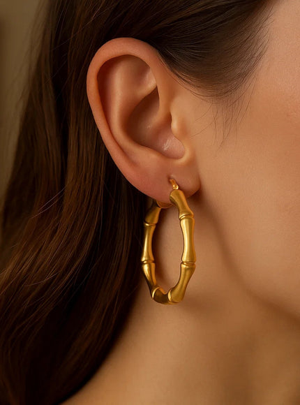14k Yellow Gold Large Bamboo Hoops (35mm)