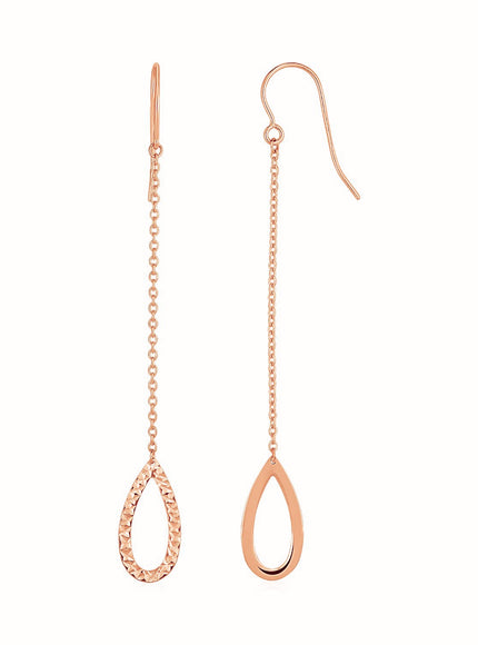 Textured Pear Shaped Long Drop Earrings in 14k Rose Gold