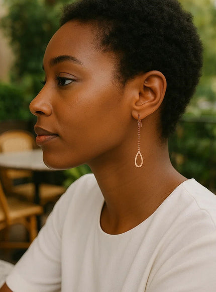 Textured Pear Shaped Long Drop Earrings in 14k Rose Gold