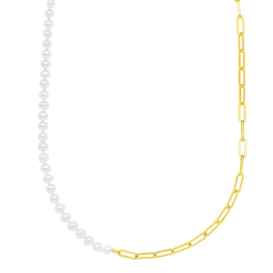 5mm Pearl and Lite Paperclip Necklace in 14K Yellow Gold