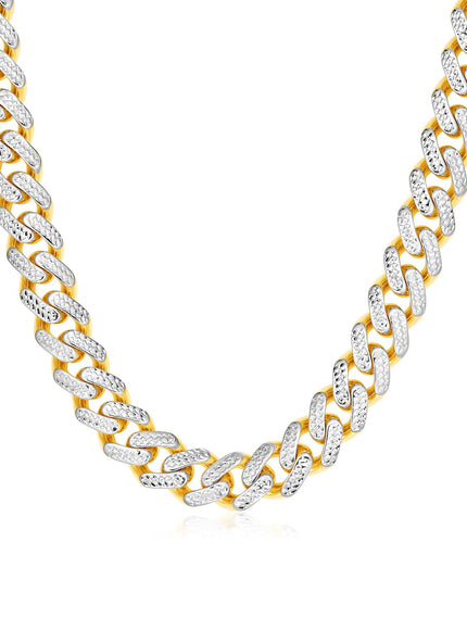 14k Two Tone Gold Miami Cuban Chain Necklace with White Pave