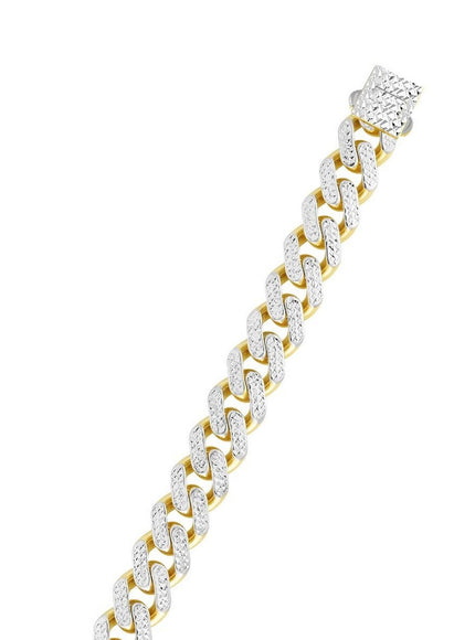 14k Two Tone Gold Miami Cuban Chain Necklace with White Pave