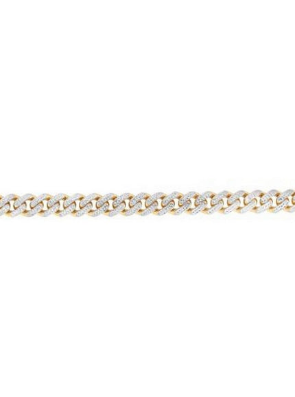 14k Two Tone Gold Miami Cuban Chain Necklace with White Pave