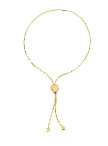 14k Yellow Gold Adjustable Lariat Style Heart Motif Bracelet