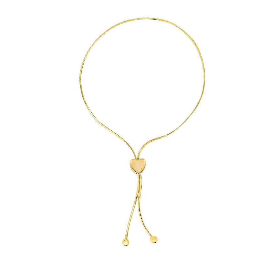 14k Yellow Gold Adjustable Lariat Style Heart Motif Bracelet