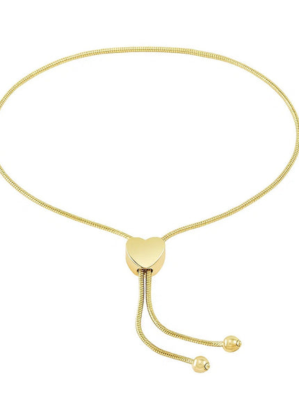14k Yellow Gold Adjustable Lariat Style Heart Motif Bracelet