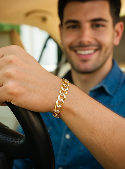 10 mm 14k Two Tone Gold Pave Curb Bracelet