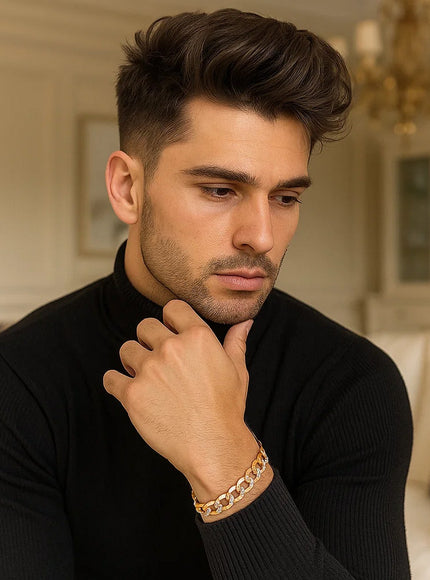 10 mm 14k Two Tone Gold Pave Curb Bracelet