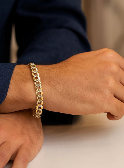 10 mm 14k Two Tone Gold Pave Curb Bracelet