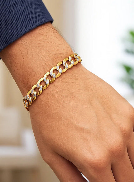 10 mm 14k Two Tone Gold Pave Curb Bracelet