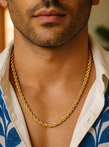 4.5mm 10K Yellow Gold Hollow Diamond Cut Rope Chain