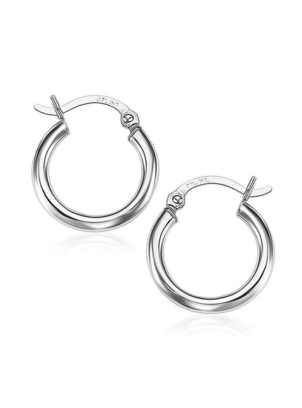 10k White Gold Polished Hoop Earrings (15 mm)
