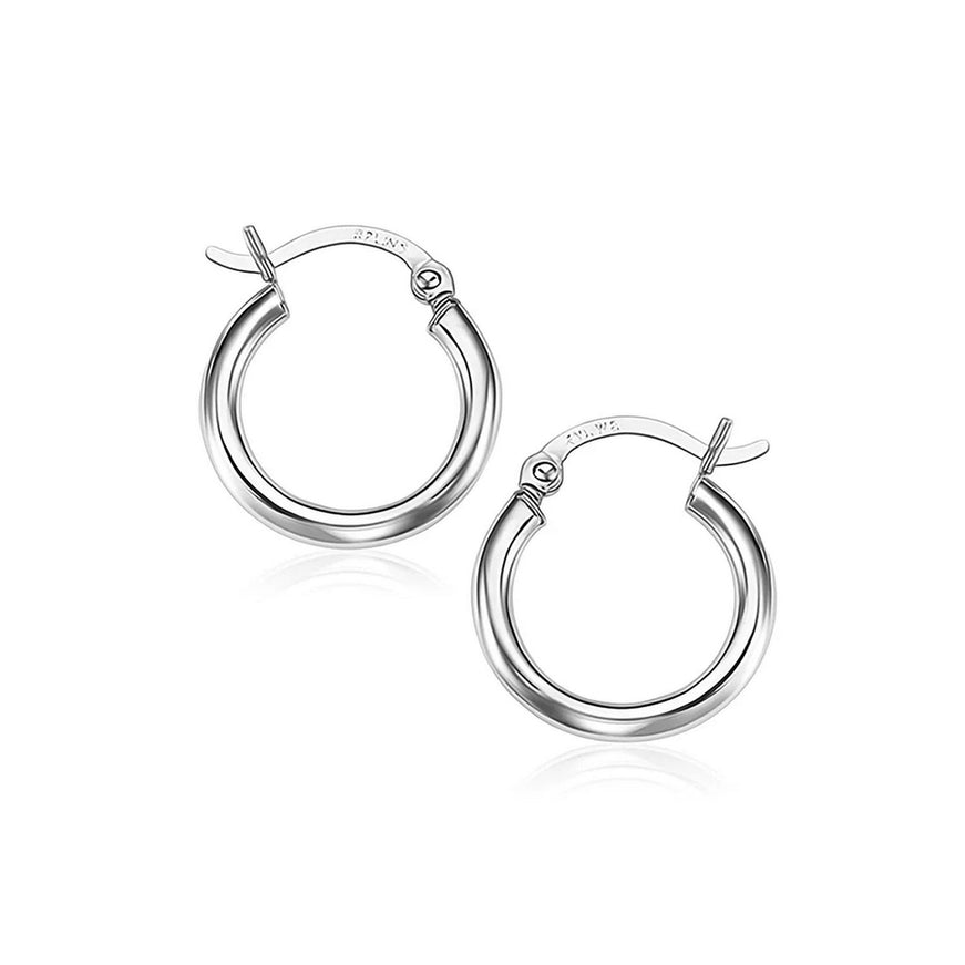 10k White Gold Polished Hoop Earrings (15 mm)