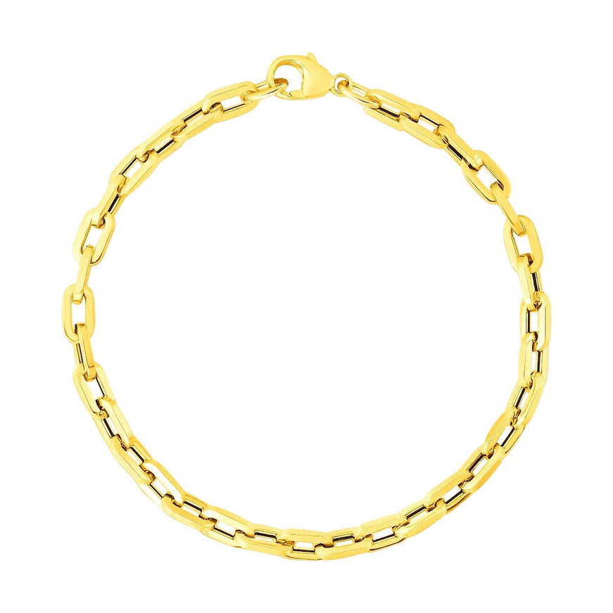 14k Yellow Gold 7 1/2 inch Paperclip Chain Bracelet with Three Diamond Links - Ellie Belle