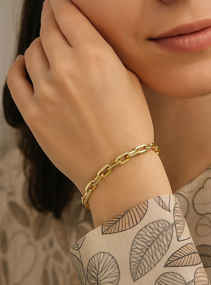 14k Yellow Gold 7 1/2 inch Paperclip Chain Bracelet with Three Diamond Links