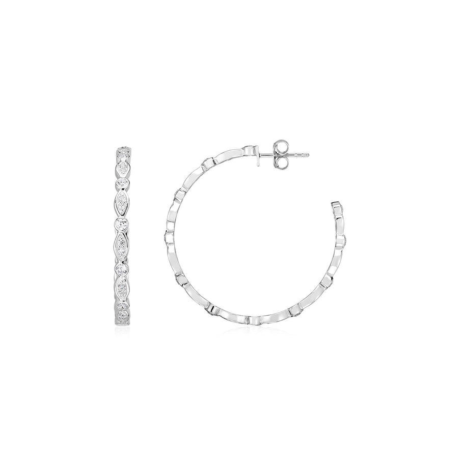 Sterling Silver Hoop Earrings with Round and Marquise Cubic Zirconia (2x30mm)