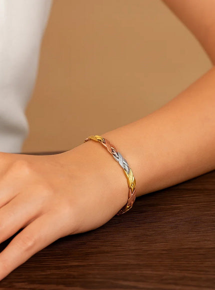 14k Tri-Color Gold Shiny and Textured X Link Bracelet