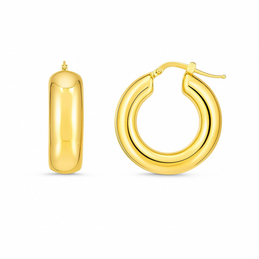 14k Yellow Gold Medium Puffy Hoops