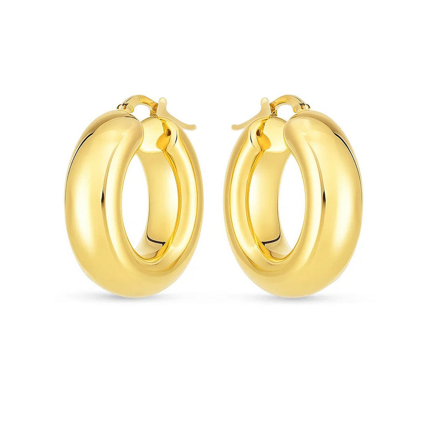 14k Yellow Gold Medium Puffy Hoops