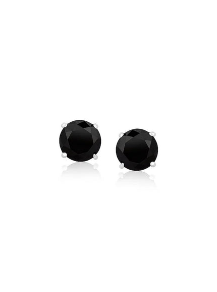 14k White Gold Stud Earrings with Black 5mm Faceted Cubic Zirconia