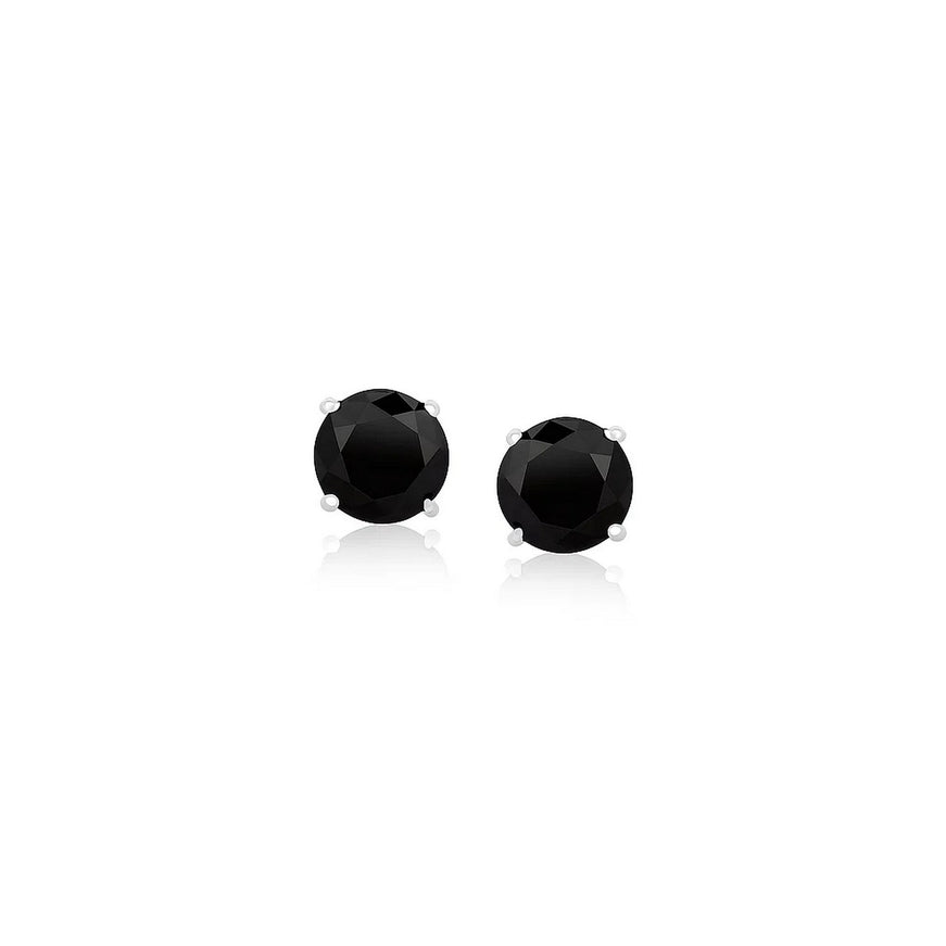 14k White Gold Stud Earrings with Black 5mm Faceted Cubic Zirconia