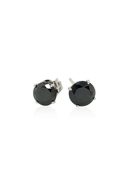 14k White Gold Stud Earrings with Black 5mm Faceted Cubic Zirconia