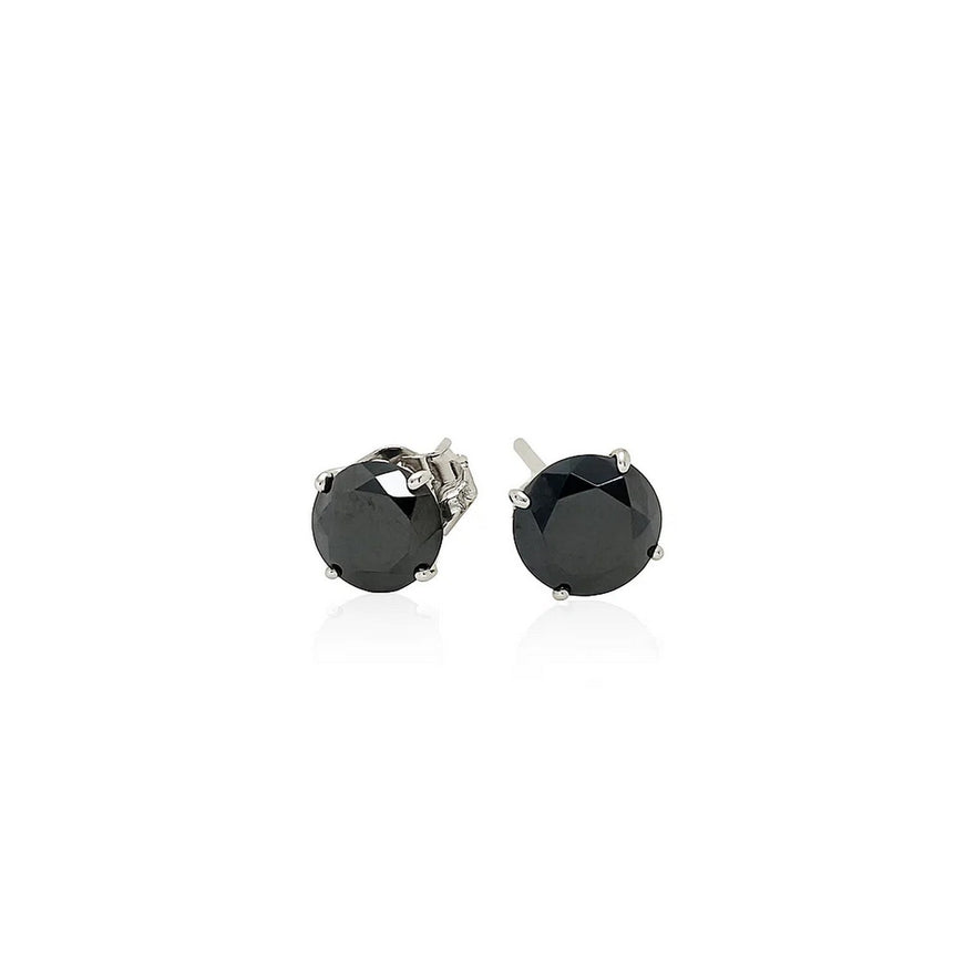 14k White Gold Stud Earrings with Black 5mm Faceted Cubic Zirconia
