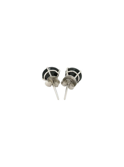 14k White Gold Stud Earrings with Black 5mm Faceted Cubic Zirconia