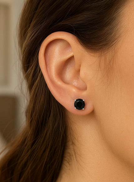 14k White Gold Stud Earrings with Black 5mm Faceted Cubic Zirconia