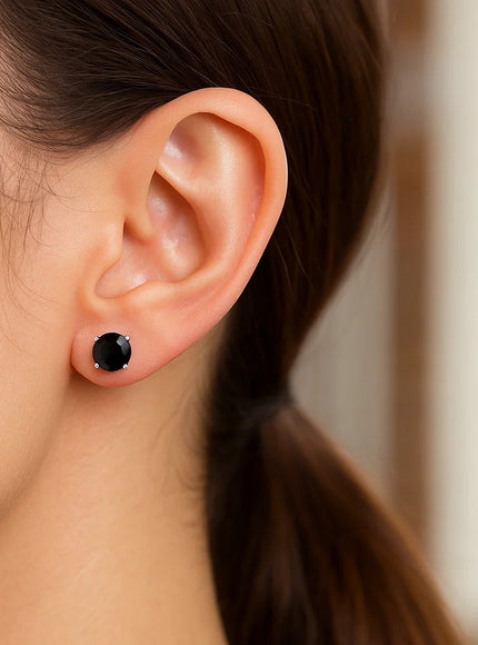 14k White Gold Stud Earrings with Black 5mm Faceted Cubic Zirconia