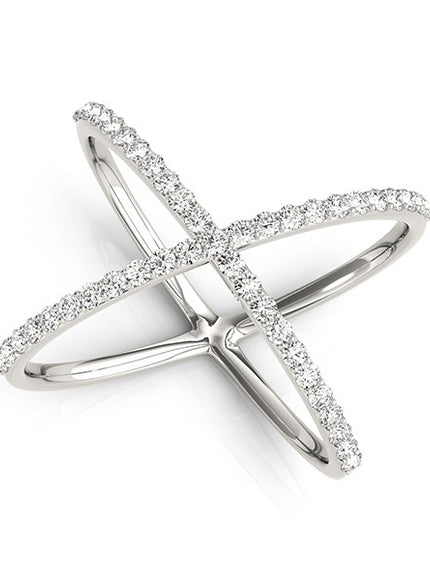 14k White Gold X Style Thin Ring with Diamonds (1/2 cttw)