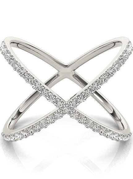 14k White Gold X Style Thin Ring with Diamonds (1/2 cttw)