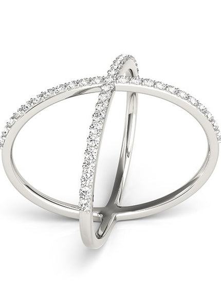 14k White Gold X Style Thin Ring with Diamonds (1/2 cttw)