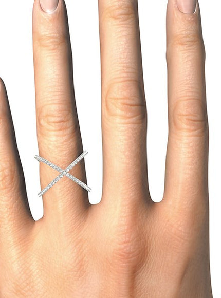 14k White Gold X Style Thin Ring with Diamonds (1/2 cttw)