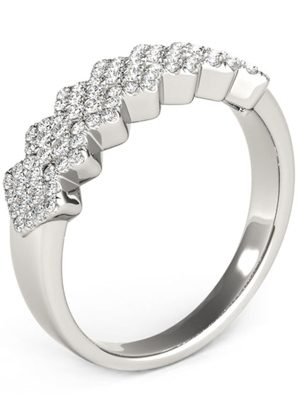 Diamond Studded Wide Multi-Diagonal Pattern Ring in 14k White Gold (5/8 cttw)