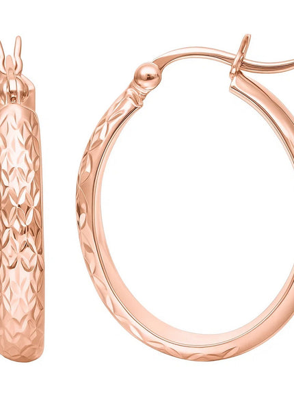 14k Rose Gold Hammered Oval Hoop Earrings