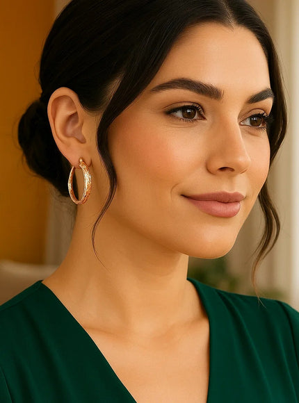 14k Rose Gold Hammered Oval Hoop Earrings