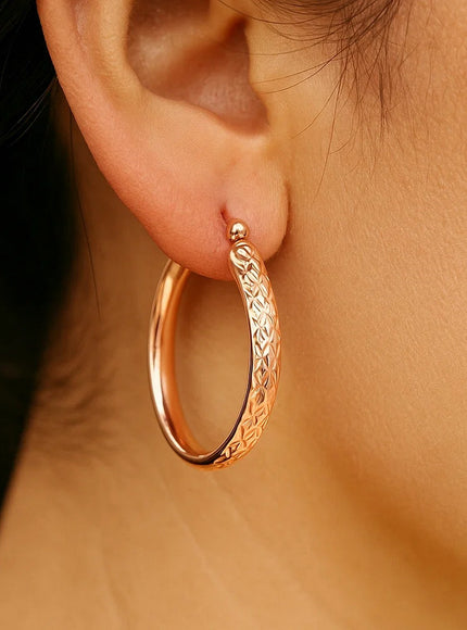 14k Rose Gold Hammered Oval Hoop Earrings