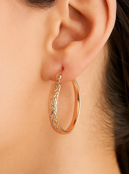 14k Rose Gold Hammered Oval Hoop Earrings