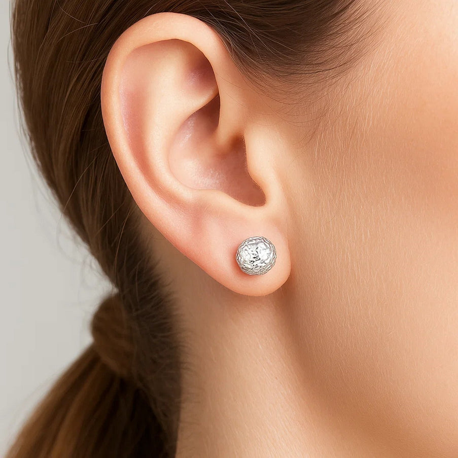 14k White Gold Ball Earrings with Crystal Cut Texture