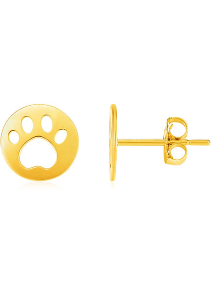 14k Yellow Gold Post Earrings with Paw Prints