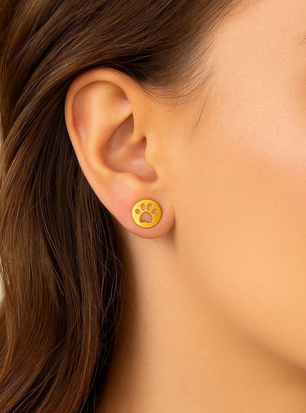 14k Yellow Gold Post Earrings with Paw Prints