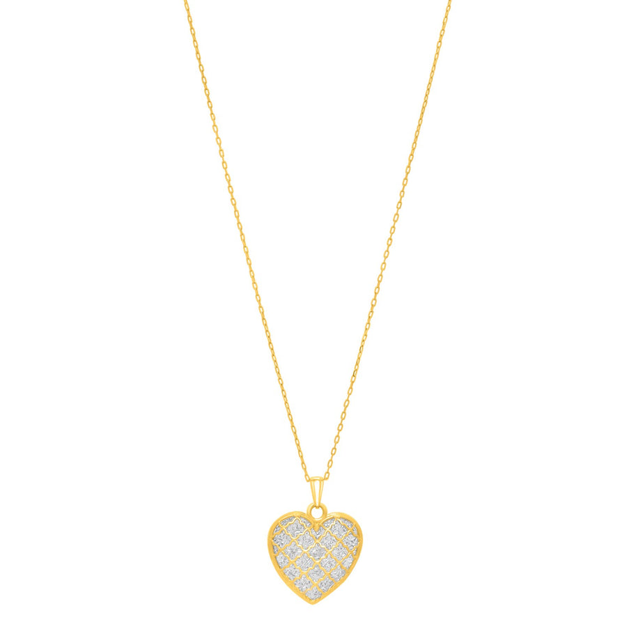 Checkered Heart Necklace in 14K Yellow Gold