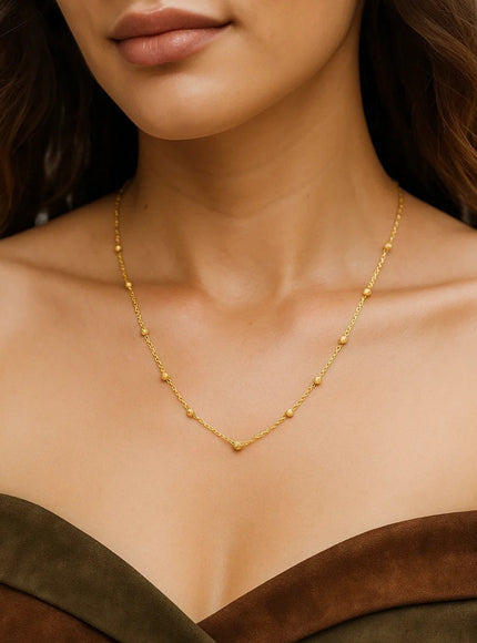 Textured Saturn Bead Necklace in 14K Yellow Gold