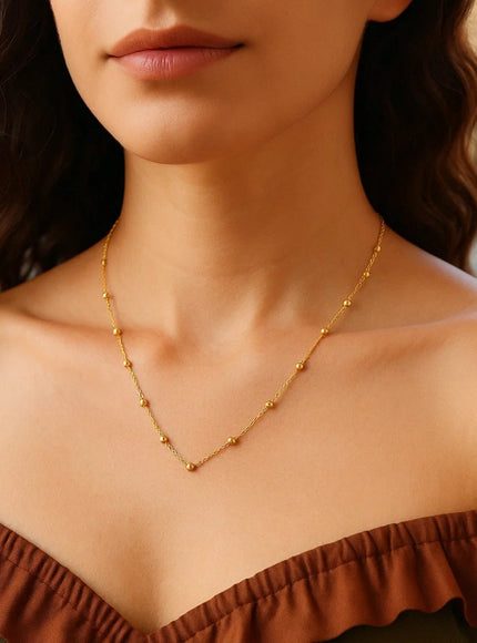 Textured Saturn Bead Necklace in 14K Yellow Gold