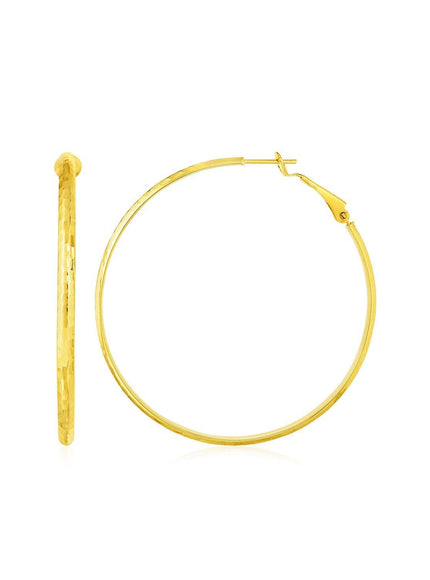 14k Yellow Gold Large Textured Round Hoop Earrings - Ellie Belle