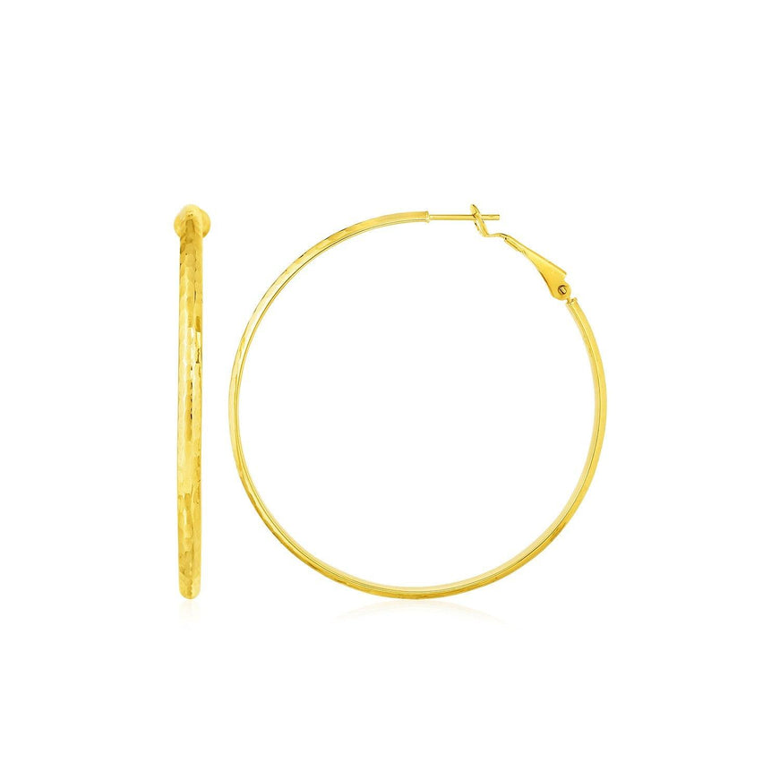 14k Yellow Gold Large Textured Round Hoop Earrings - Ellie Belle