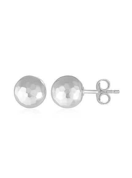 14k White Gold Ball Earrings with Faceted Texture