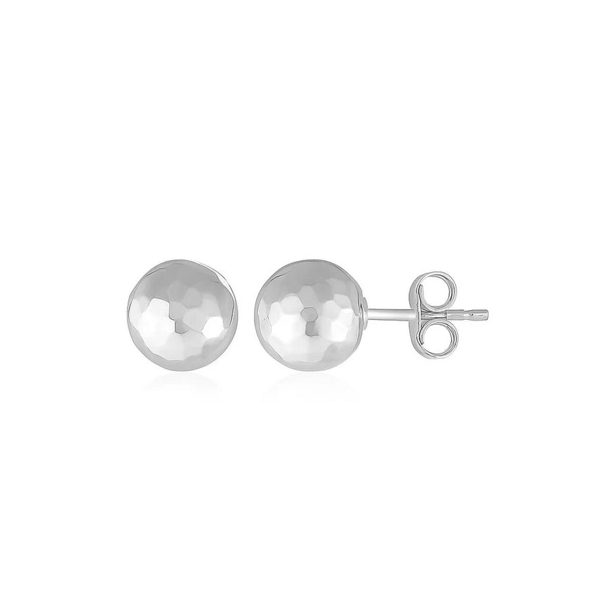 14k White Gold Ball Earrings with Faceted Texture