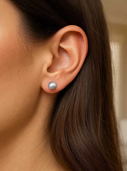 14k White Gold Ball Earrings with Faceted Texture